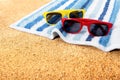 Sunglasses beach sunbathing copy space