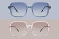 Sunglasses blue and pink plastic transparent frame and brown  polarized lenses isolated on background Royalty Free Stock Photo