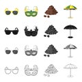 Sunglasses, carnival mask, famous Brazilian coffee, beach umbrella. Brazil set collection icons in cartoon black Royalty Free Stock Photo