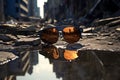 Sunglasses on City Floor: Urban Reflection. Generative By Ai