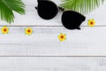 Sunglasses decorate with fern leaves and yellow paper flowers