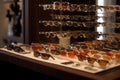 sunglasses display in boutique with accessories for sale Royalty Free Stock Photo