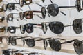 Sunglasses display. Sale of sunglasses UV protection Royalty Free Stock Photo