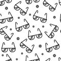 Sunglasses, eye glasses seamless vector pattern. Black outline on a white background. Simple fashion background Royalty Free Stock Photo