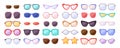 Sunglasses fashion silhouette. Cool kids spectacles in color rim. Isolated glasses, trendy eyewear icons. Racy vector