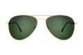Sunglasses golden metallic frame and green polarized lenses isolated on white background Royalty Free Stock Photo