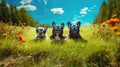 Sunglasses Happy Cute Two Dogs With Collars On The Grass. Generative AI Royalty Free Stock Photo