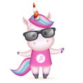 Sunglasses happy girl unicorn isolated 3d cute cartoon design vector children Illustration