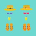 Sunglasses hat lemonade beach slippers