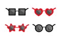 Sunglasses icon set. Different trendy glasses for sun protection. Heart, square, round, star shape sunglass. Retro eyeglasses. Royalty Free Stock Photo