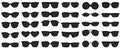 Sunglasses icons. Black sunglass, mens glasses silhouette and retro eyewear icon vector set