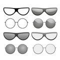 Sunglasses icons set. Black silhouette sun glasses isolated white background. Modern wear design. Fashion eye elegance Royalty Free Stock Photo