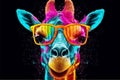 sunglasses mammal colorful giraffe portrait animal zoo africa wildlife neck. Generative AI.