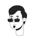 Sunglasses manager with goatee beard black and white 2D line cartoon character head