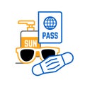 Sunglasses mask passport and sunscreen Travel icon