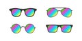 Sunglasses. Modern Sunglasses set. Fashion accessories. Vivid multicolor abstract gradient. Vector illustration Royalty Free Stock Photo