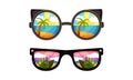 Sunglasses with Ocean or Sea Shore with Palm Tree Reflection Vector Set