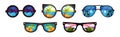 Sunglasses with Ocean or Sea Shore with Palm Tree Reflection Vector Set