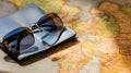 Sunglasses, passport with map. Travel concept, two passports on the map of Europe Royalty Free Stock Photo