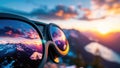 Sunglasses Reflecting Majestic Mountain Sunset Royalty Free Stock Photo