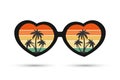 Sunglasses with reflection Seascape with palm trees. Summer illustration, icon