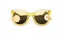 Sunglasses retro isolated on white background. Modern sun glasses summer woman accessories gold or yellow color. Top Royalty Free Stock Photo