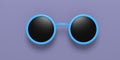 Sunglasses round blue metallic with black lens, isolated on a blue purple background, 3d illustration