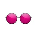 Sunglasses round icon. Pink sun glasses isolated white background. Fashion pink vintage graphic style. Female modern