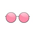 Sunglasses round icon. Pink sun glasses isolated white background. Fashion pink vintage graphic style. Female modern