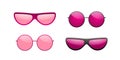 Sunglasses round icon. Pink sun glasses isolated white background. Fashion pink vintage graphic style. Female modern