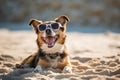 Sunglasses and Sand: Candid Photo of a Happy Dog Living its Best Beach Life Royalty Free Stock Photo