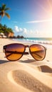 Sunglasses on a sandy beach concept Summer Royalty Free Stock Photo