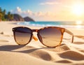 Sunglasses on a sandy beach concept Summer Royalty Free Stock Photo