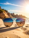 Sunglasses on a sandy beach concept Summer Royalty Free Stock Photo