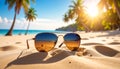 Sunglasses on a sandy beach concept Summer Royalty Free Stock Photo