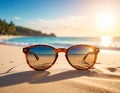 Sunglasses on a sandy beach concept Summer Royalty Free Stock Photo