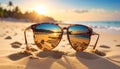 Sunglasses on a sandy beach concept Summer Royalty Free Stock Photo