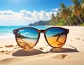 Sunglasses on a sandy beach concept Summer Royalty Free Stock Photo