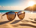 Sunglasses on a sandy beach concept Summer Royalty Free Stock Photo