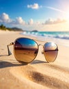 Sunglasses on a sandy beach concept Summer Royalty Free Stock Photo