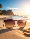 Sunglasses on a sandy beach concept Summer Royalty Free Stock Photo