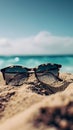 Sunglasses on Sandy Beach, A Symbol of Relaxation and Summer Vibes