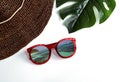 Sunglasses with sea reflected in them. Summer background. Royalty Free Stock Photo
