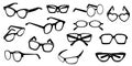 Sunglasses silhouette. Black glasses icons different shapes, fashion spectacles classic retro hipster geek style, sun