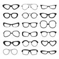 Sunglasses silhouette of different types and sizes . Vector pictures isolated