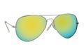 Sunglasses with a silver frame and yellow mirror lens.