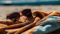 Sunglasses in swimwear relaxation, summer heat, beach generated by AI