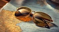 Sunglasses travel passport country map. Travel concept, two passports on the map of Europe Royalty Free Stock Photo