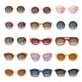 Sunglasses vector cartoon eyeglasses or sun glasses in stylish shapes for party and fashion optical spectacles set of