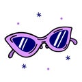 Sunglasses vector icon. Stylish purple glasses with an oval frame. Hand drawn simple doodle isolated on white. Groovy Royalty Free Stock Photo